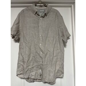 Heritage Report Collection, Mens Short Sleeve Linen Button Down, Tan, Size Large